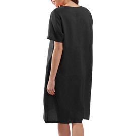 Amazhiyu Womens Pure Linen Summer Short Sleeve Midi Dresses with Pockets Black, Medium