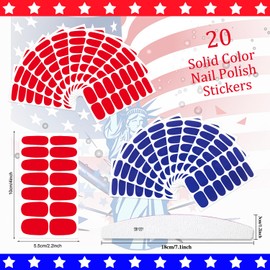 XEAOHESY 280 Pieces 20 Sheets 4th of July Nail Strips Blue Red Solid Color Nail Wraps Independence Day Nail Polish Strips Self-Adhesive Nail Polish Stickers for Women(2 Styles)