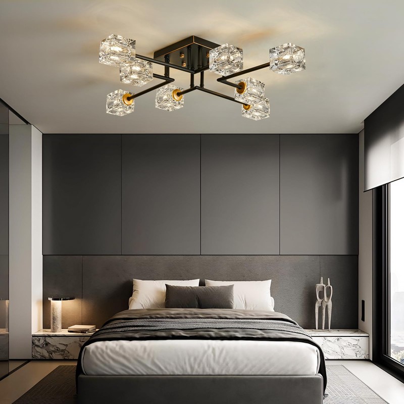 Qgiytp Modern 8-Light Semi Flush Mount Ceiling Light Fixture Black
