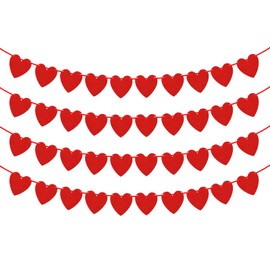 40 Pcs Red Felt Heart Banner Garland for Valentine's Day Decorations - NO DIY Required - Love Hearts Hanging String Garland for Valentine's Day Decorations Wedding Anniversary Birthday Party Supplies (Red)