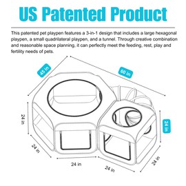Portable Dog Playpen 2-Room with Tunnel, 3-in-1 Large Cat Crate Play Enclosure with Separate Areas, Foldable Pet Playpen for Puppy Kitten and Small Animals Indoor Outdoor