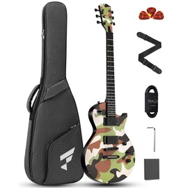 Fesley 39" LP Electric Guitar Kit: Full Size Solid Body Electric Guitars for Beginners with Humbucker Pickups,Poplar Body,Mahogany Neck,22 Frets,6 String Guitar with Gig Bag, FLP400,Matte,Camouflage