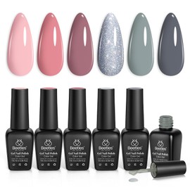 Beetles Gel Nail Polish Set 6 Colors Pink Nude Gray Glitter Gel Polish Wedding Nail Polish Bridesmaid Nail Art Design Soak Off Uv LED Lamp Needed Manicure Set Gifts for Women Bridesmaid Beauty