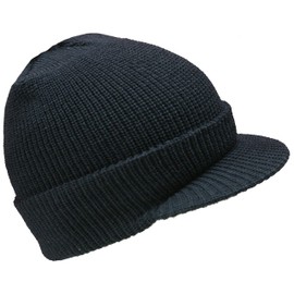 GENUINE NEW 100% WOOL PEAKED HAT US ARMY WATCH CAP OUTDOOR ARMY HEADWEAR BEANIE (Black)(Size: One Size)