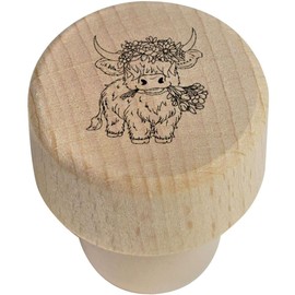 19mm 'Highland Cow with Flowers' Wooden Bottle Stopper/Cork (BS00030334)