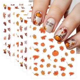 8 Sheets Fall Nail Stickers for Nail Art, 3D Self-Adhesive Bronzing Thanksgiving Nail Decals Pumpkin Maple Leaf Ginkgo Leaves Designs Nails Decorations Autumn Nail Art Supplies for Women