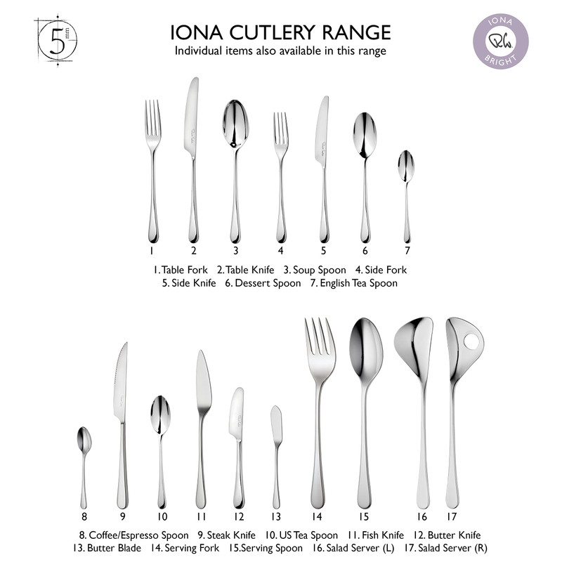 Robert Welch Iona Bright, 7 Piece Cutlery Place Setting. Made