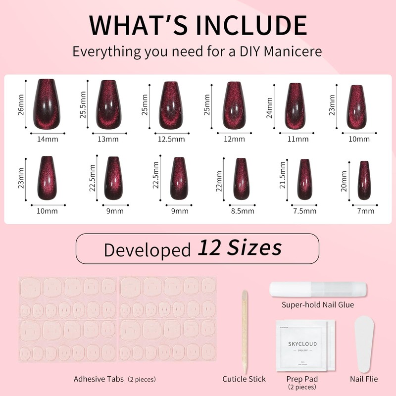 Cat Eyes Press On Nails,12 Sizes - 24 Pcs Soft