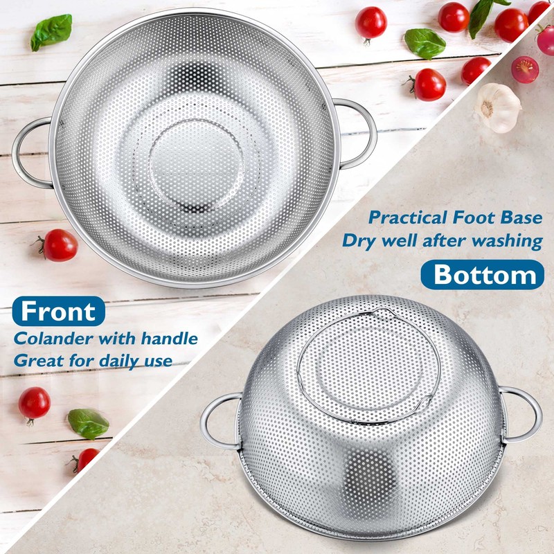 Stainless Steel Colander 22cm, Herogo Metal Kitchen Colanders with Handle,