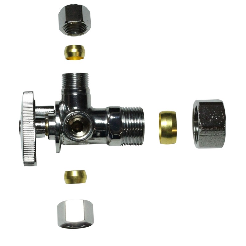 Dual Compression Outlet Angle Stop Valve, Plumbing Fitting, Quarter Turn,