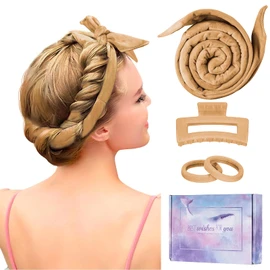 Flylipu Rulos De Pelo Suaves Extra Largos De 60" Sin Calor Para Dormir Diademas Rizadoras Sin Calor() Caqui
