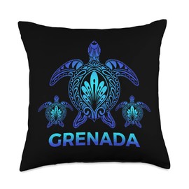 Grenada Sea Turtle Souvenirs Co. Vintage Grenada Ocean Blue Sea Turtle Souvenirs Throw Pillow, 18x18, Multicolor