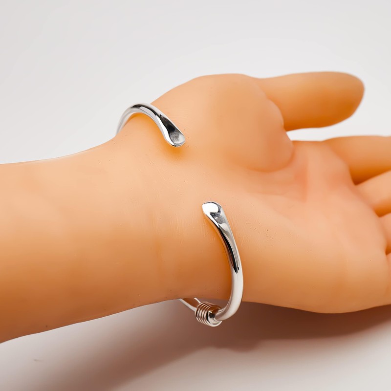 VN Jewelry Mens Solid 925 Sterling Silver Torque Bangle Bracelet