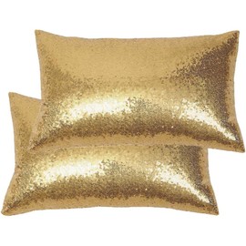 Eternal Beauty Decorative 2 PCS Rectangular Sequin Cushion Covers 12"x20",Sparkle Throw Pillow Case for Home Decor Party with Invisible Zipper,Silver (30cmx50cm)