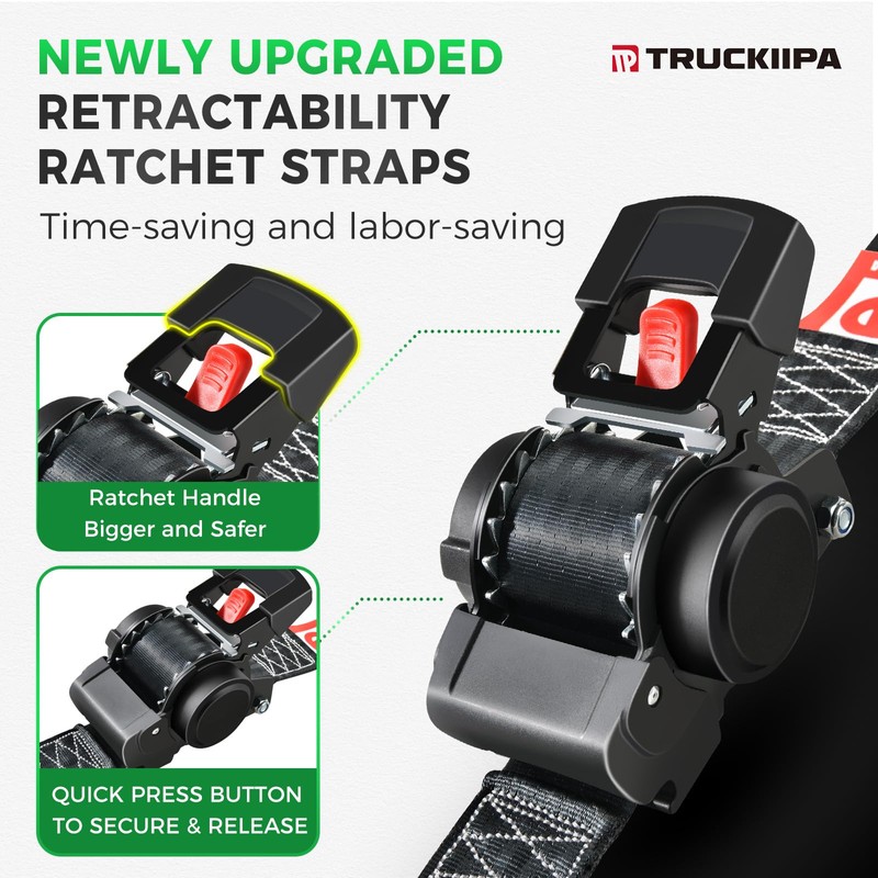 Truckiipa Retractable Ratchet Straps - 2Pack 2 Inch x 13