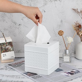 TOLIDA Square Iron Tissue Box, Vintage Tissue Box, Toilet Tissues, Cosmetic Tissue Box for Dining Room, Living Room, Bedroom, Office, Hotel, 14 x 13 x 13 cm (White)
