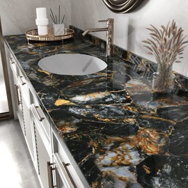 Wallercity Glossy Black/Gold Marble Wallpaper for Backsplash Peel and Stick Countertops Self Adhesive Wall Paper Sticker Waterproof Kitchen Marble Contact Paper for Cabinets Shelf Liner 15.8''x78.7''