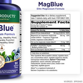 Purity Products MagBlue - Magnesium Bisglycinate Buffered & More - 90 Tablets