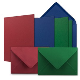 30 x Card Set DIN B6 - Dark Red - Dark Green - Dark Blue - Folding Cards with Envelopes - 3 Colours - 12 x 17 cm & Envelopes - 12.5 x 17.5 cm