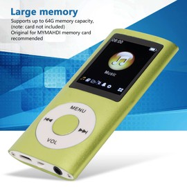 Digital Compact and Portable MP3 Player, Supports 64GB Memory, 8 Hours Long Standby, Aluminum Alloy for Students, Kids Gifts (Green)