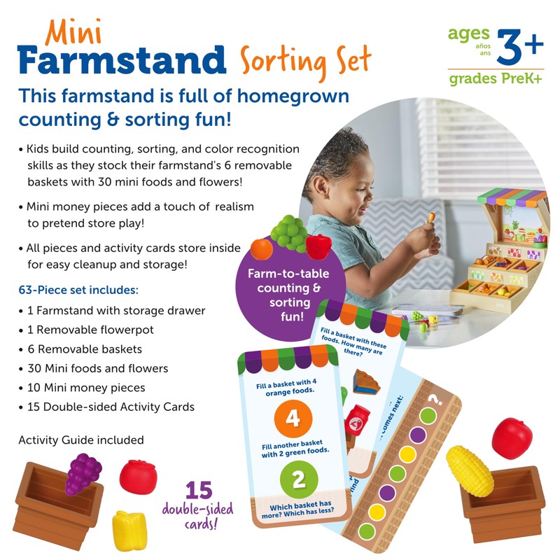 Learning Resources Mini Farmstand Sorting Set, Play Food Sets for