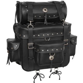 True Element Genuine Leather Motorcycle Sissy Bar Bag with Quick Release Clips (Black)