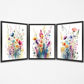 Gubrandin 3PCS Colorful Wildflower Art Wall Art Prints Artwork Paintings for Home Farmhouse Office Bathroom Bedroom Wall Decor (8x10 inch，Unframed), Watercolor Flower Daughter Girls Room Decor
