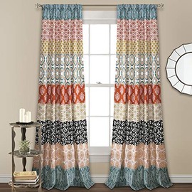 Lush Decor Par de Cortinas de Ventana de Rayas Bohemias Coloridas con diseño Atrevido, 52 Pulgadas de Ancho x 84 Pulgadas de Largo, Turquesa y Naranja