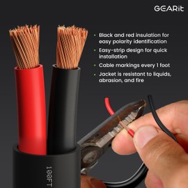 GearIT 16/2 Speaker Wire (250 Feet) 16AWG Gauge - Outdoor Direct Burial in Ground/in Wall / CL3 CL2 Rated / 2 Conductors - OFC Oxygen-Free Copper, Black 250ft