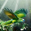 Tropical Parrot Stained Window Hanging Ornament, Green Flying Bird Shape