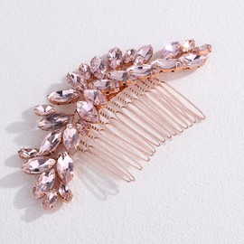 Octwine Bride Wedding Silver Green Red Rhinestone Crystal Hair Comb Wedding Party Prom Hair Headpiece Bridal Wedding Hair Accessories for Women (Rose gold pink)