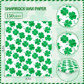 150 Sheets Shamrock Food Wax Paper, 9.8x8.3‘’ Irish Grease Proof Deli Sheets Sandwich Wrap Grease Resistant Paper for Irish St. Patrick's Day Home Kitchen Party Supplies