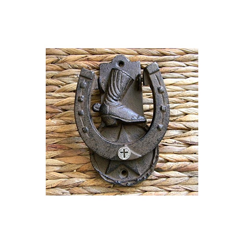 Cross Horseshoe Cast Iron Door Knocker, Lucky Star Unique Housewarming