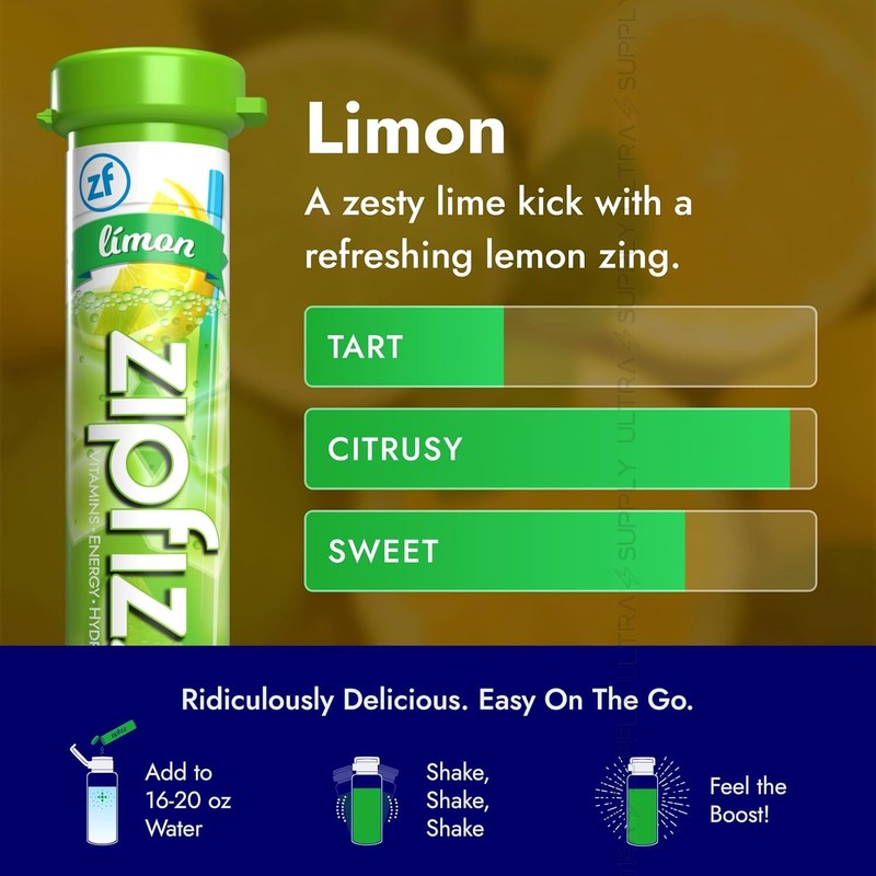 Zip_fizzs Vitamin Energy Hydration Drink Mix, Blue Raspberry Limon Flavors,