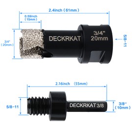 3/4” Diamond Hole Saw with Slots 20mm Vacuum Brazed Tile Hole Saw for Porcelain Granite Brick Concrete with 5/8-11 Thread to 3/8” Hex Shank Adapter Fit Both Angle Grinders & Electric Drills