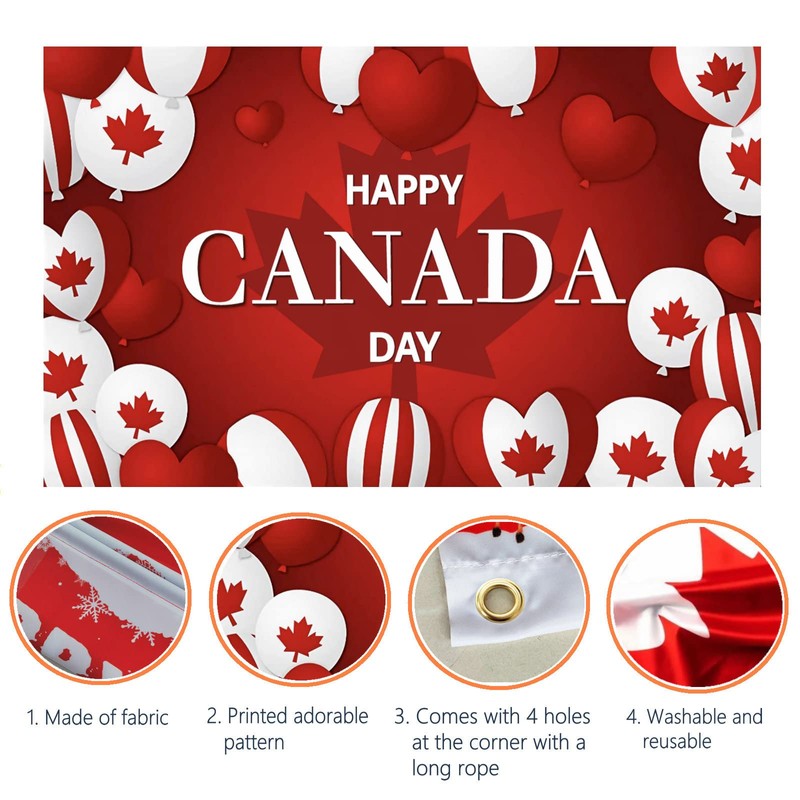 Happy Canada Day decorations Banner July 1, PILZUME Large Backdrop
