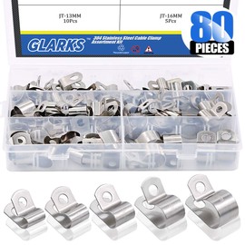 Glarks 80Pcs 5 Size 1/4'' 5/16'' 3/8'' 1/2'' 5/8'' Stainless Steel Cable Clamp Assortment Kit