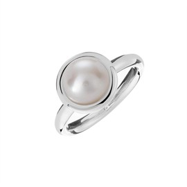 Silverly Women's 925 Sterling Silver Round Cream Freshwater Pearl Vintage Style Ring