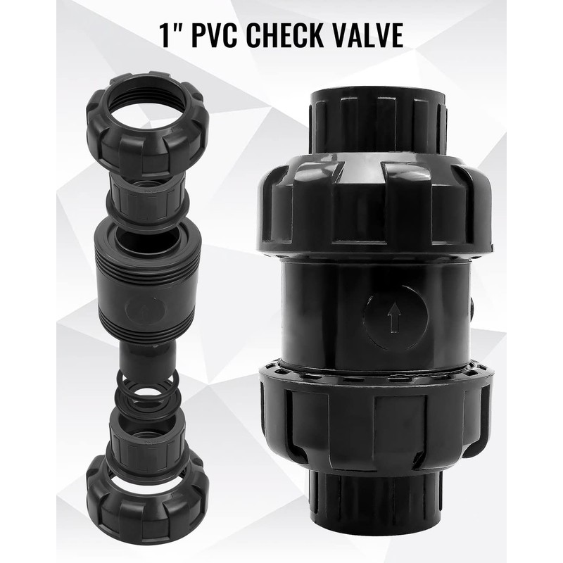 1'' True Union Check Valve, PVC Slip Swing Full Port