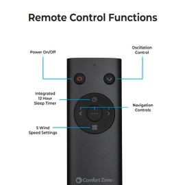 Comfort Zone Smart Wi-Fi Oscillating Portable Tower Fan with Remote, 42 inch, 5 Speed, Compatible with Smart Life, 90 Degree Oscillation, Timer Function, Ideal for Home, Bedroom & Office, CZ12398