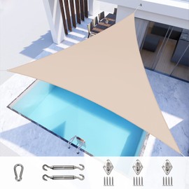 Windscreen4less 18'x18'x18' Waterproof Sun Shade Sail Triangle Shade Canopy Cover UV Block with Hardware Kit for Backyard Patio Deck Balcony Pergola Garden Outdoor (Beige)