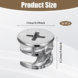 simarro 24 Pcs Furniture Connecter Cam Lock Fittings 15mm x 12mm, Cam Lock Fittings Connectors Hardware for Furnishing Cabinets, Drawers, Dressers, and Wardrobe Furniture Panel Connections