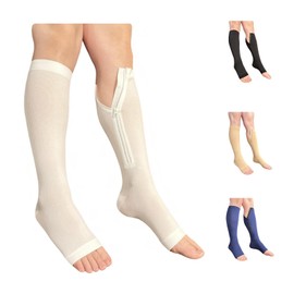 Ziperior Open Toe Inside Leg Calf Zipper 30-40 mmHg Grade 3 Compression Socks (White, 5X-Large)