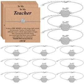 Tondiamo 12 Sets Teachers Appreciation Week Gifts Bulk Thank You for Helping Me Grow Gifts Apple Bracelet for Teacher with Inspirational Cards Back to School Party Favors