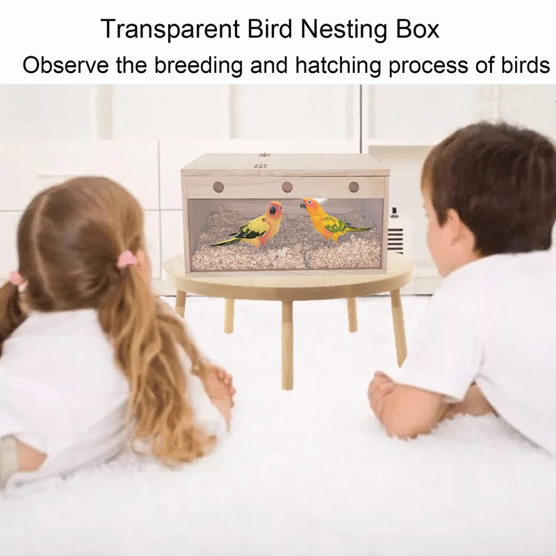Tfwadmx Lovebird Nesting Box Transparent Bird Nest Box Wood Bird
