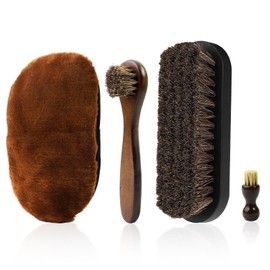 4-Piece Horsehair Brush Set, Shoe Cleaning Set for Smooth Leather, High-Quality Shoe Cleaning Set, Brown Nubuck Brush Set, Practical Leather Boots Shoe Brush Set, Wooden Shoe Brushes for Boots, Shoes