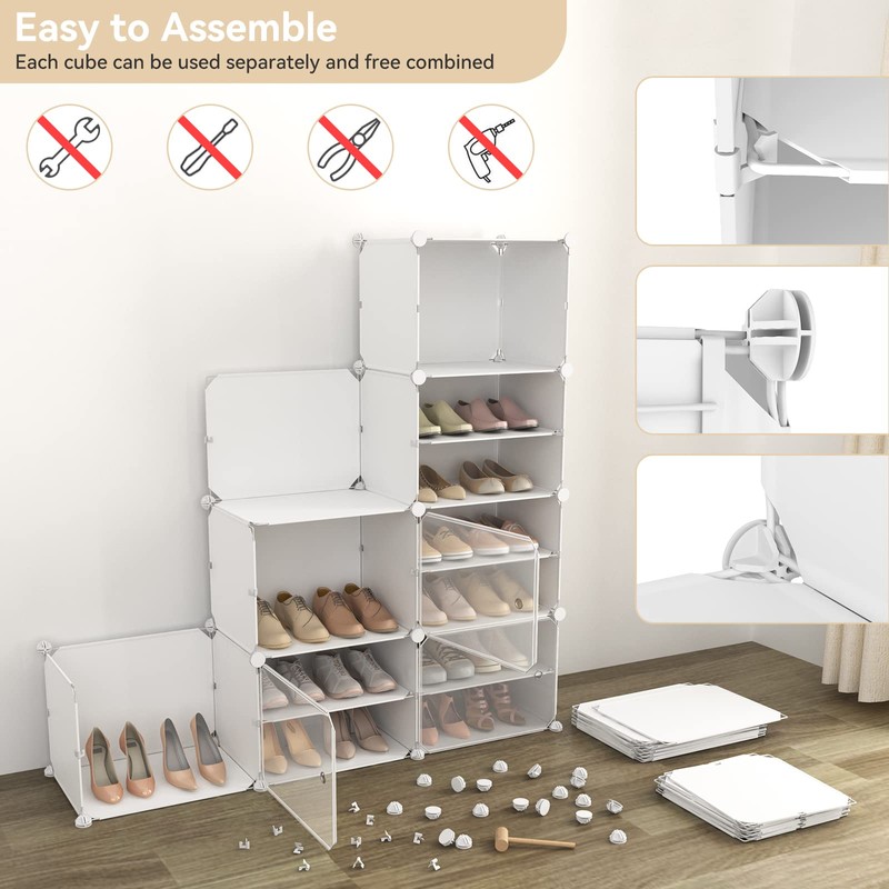 WEXCISE Portable Shoe Rack Organizer with Door, 48 Pairs Shoe