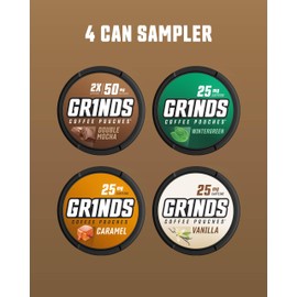 Grinds Coffee Pouches | Top 4 Flavors | Wintergreen, Caramel, Double Mocha, & Vanilla | 1 Pouch eq. 1/4 Cup of Coffee (Top 4 Flavors)