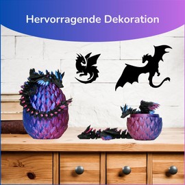 Movable Winged Dragon and His Egg - 3D Printed Decoration - Fantastic Universe Fidget Toy Gift Idea Unique Decoration for Home Living Room Kids (Black + Blue Purple)