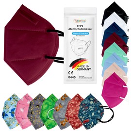 TubeRoo FFP2 Mask Dark Red Bordeaux Cherry Red Pack of 5 Masks from Germany, Made in Germany, Soft Round Ear Loop Bands, Respirator Mask, Mouth Guard, Protective Mask, Dust Mask, Allergy